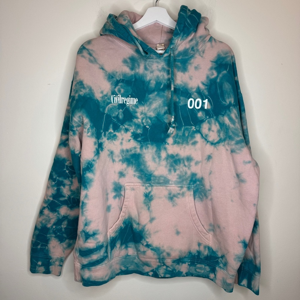 Tie-Dye Pink & Teal Graphic Hoodie Sweatshirt - Picture 3 of 4